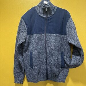 IZOD Men's Full Zip Fleece Lined Sweater,‎ Blue, Size Medium